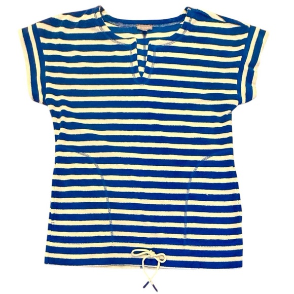 NWOT Talbots Blue/White Striped Short Sleeve Terrycloth Tee Size Small - Picture 1 of 9